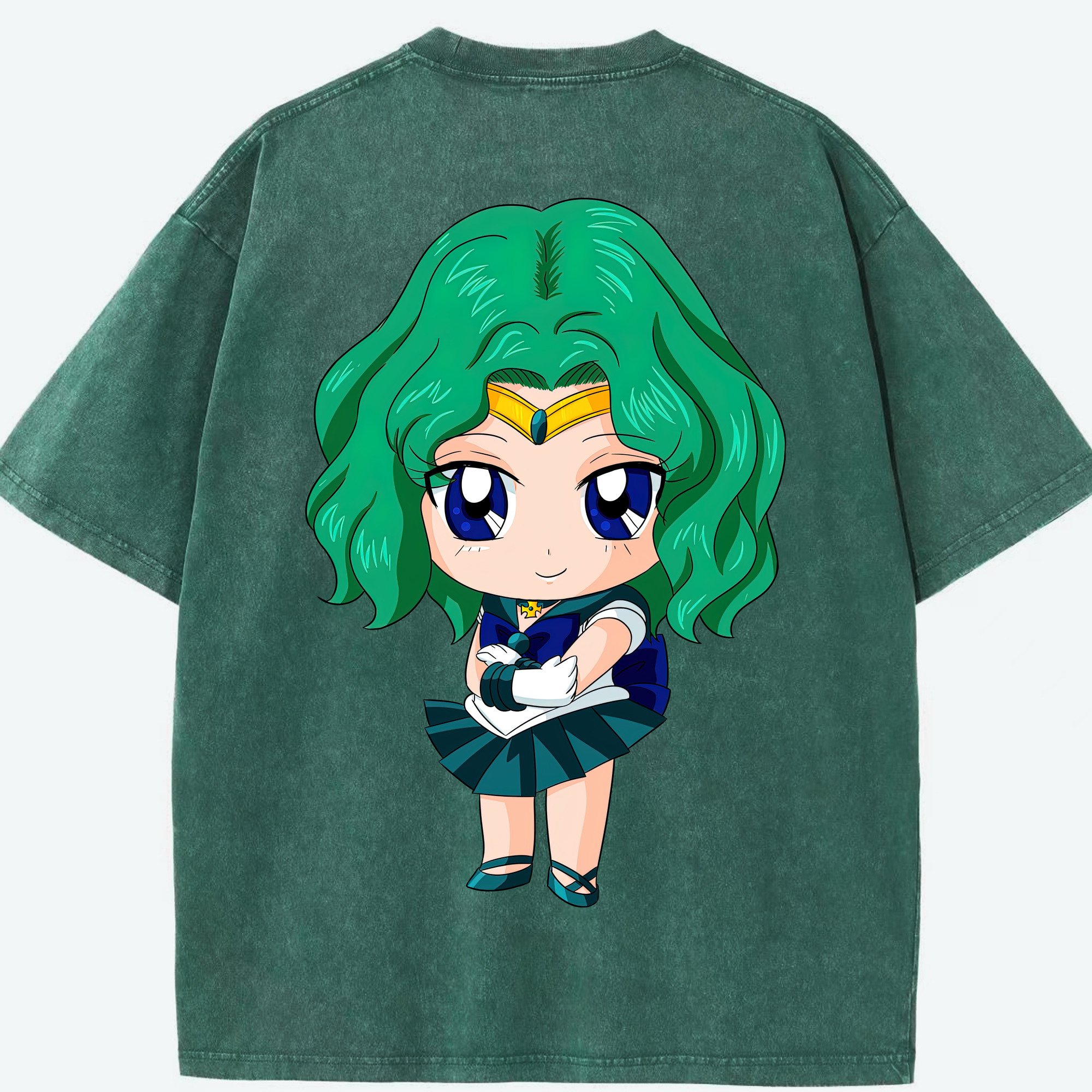 （画像用） 美少女戦士セーラームーン 海王 みちる（かいおう みちる） Sailor Moon Kaiou Michiru 綿100% ヴィンテージ風 半袖Tシャツ（背面プリント）